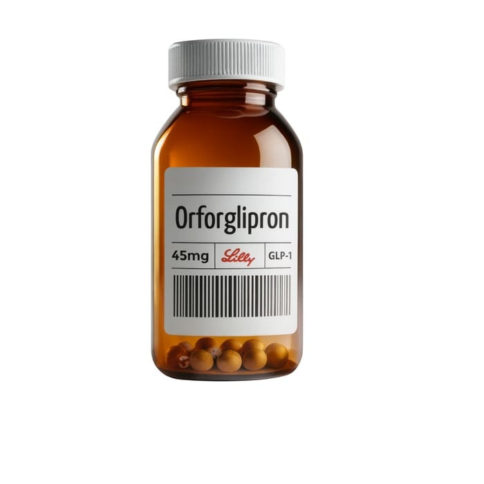 Orforglipron tablet bottle – Eli Lilly oral GLP-1 weight-loss drug